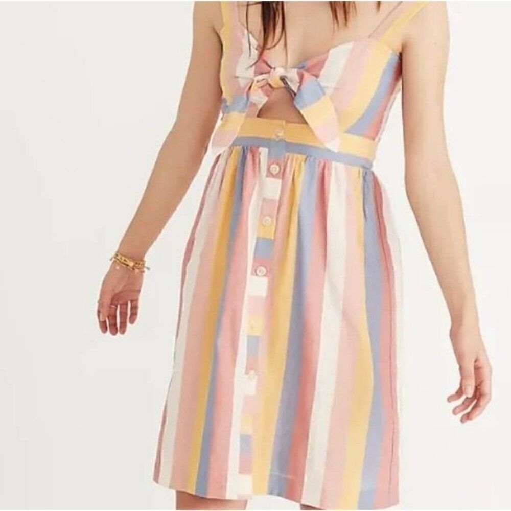 Madewell Tie-Front Cutout Dress in Sherbet Stripe Size 10